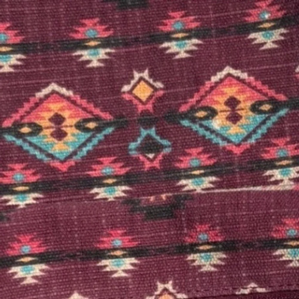 Southwestern Canvas Backpack Burgundy Brown Boho Multiple Pockets‎ Medium